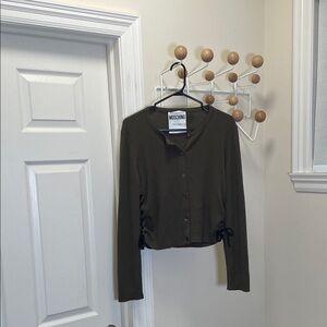 Moschino - Button Down Long Sleeve Shirt with Side Ties Green - M